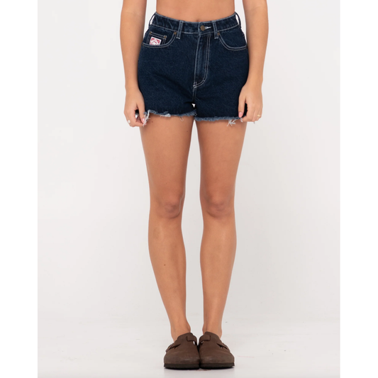 Rusty - Penny Kick Flare Denim Short - Deep Blue - Velocity 21