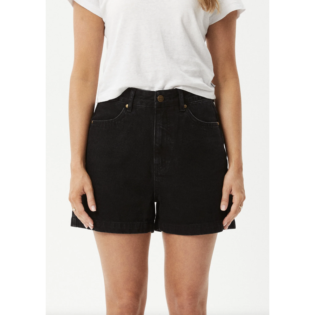 Afends - Seventy Threes Organic Denim High Waisted Shorts - Washed Black - Velocity 21